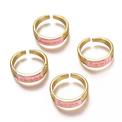 Perle rosa Manschettenringe aus Messingemail, offene Ringe, Wort, echt 18 k vergoldet, langlebig überzogen, Perle rosa, uns Größe 6, Innendurchmesser: 17 mm