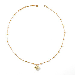 Golden Valentine's Day 304 Stainless Steel Heart Pendant Satellite Chain Necklaces for Women, Golden, 17.72 inch(45cm)