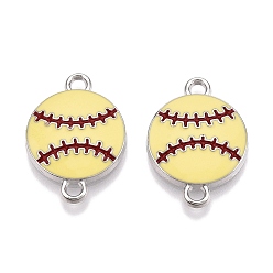 Желтый Стойка покрытие сплав эмаль спортивный мяч соединительные подвески, бейсбольные ссылки, платина, желтые, 21x15x3 мм, отверстие : 1.8 мм