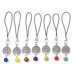 Mixed Color Natural & Synthetic Gemstone  Mobile Straps, with Alloy Charms, Tree of Life, 9.3~10.15cm