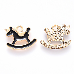 Черный Подвески из эмали и сплава, троянский конь, золотой свет, чёрные, 13x16x1.5 мм, отверстие : 1.8 мм