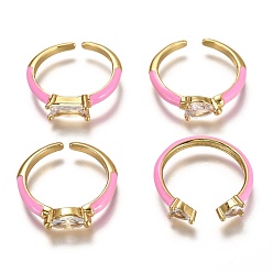 Бледно-Розовый Манжеты с латунной эмалью, открытые кольца, с четким кубического циркония, разнообразные, реальный 18 k позолоченный, долговечный, розовый жемчуг, размер США 6, внутренний диаметр: 17 мм