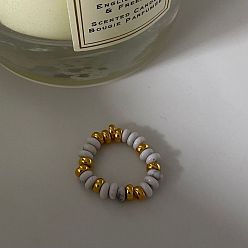 Говлит 925 Кольца из стерлингового серебра с бусинами-рондель из натурального говлита, золотые, внутренний диаметр: 17 мм