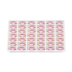 Розовый Aurora(jm) пришиваем горный хрусталь, граненый стеклянный горный хрусталь, многожильных ссылки, с латунной оправой золотистого цвета, лошадиный глаз , светло-розовый, 15x7x5 мм, отверстие : 1 мм