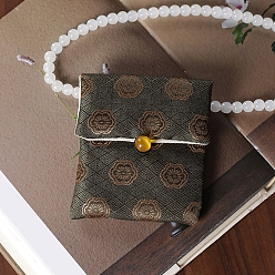 Coffee Chinese Style Cloth Bags with Buttons, Rectangle with Flower Jewelry Pouches, Coffee, 10x9cm