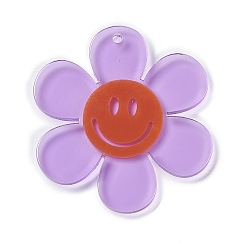 Lilac Transparent Acrylic Big Pendants, Sunflower with Smiling Face Charm, Lilac, 55x50.5x6mm, Hole: 2.5mm