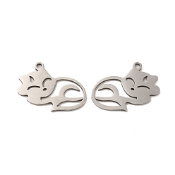 Stainless Steel Color Non-Tarnish 201 Stainless Steel Pendants, Fox Charm, Stainless Steel Color, 15.3x20x1mm, Hole: 1.4mm
