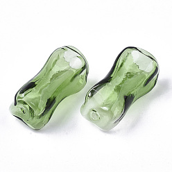 Lime Green Semi-manual Blown Glass Bottles, for DIY Glass Vial Pendants Charms, Cuboid, Lime Green, 29.5~31x13~14x13~14mm, Half Hole: 1.5mm