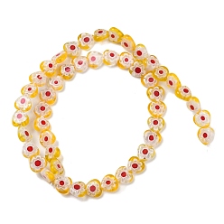 Золотистый Handmade millefiori lampwork beads strands, сердце, золотые, 6.5~7.5x8x3~3.5 мм, отверстие : 0.6 мм, около 48 шт / нитка, 12.99''~13.23'' (33~33.6 см).