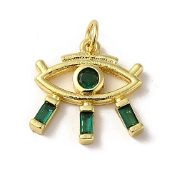 Golden Brass Pendants, Cadmium Free & Lead Free, with Clear Cubic Zirconia, Eye, Golden, 16.5x17x3mm