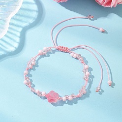 Pink Браслеты из розового стеклянного бисера и плетеные браслеты из стеклянного бисера, плетеные нейлоновые браслеты для женщин, розовые, внутренний диаметр: 1.97~3.54 дюйм (5~9 см)