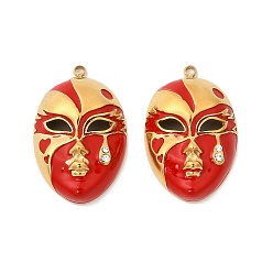 Красный 304 подвески из нержавеющей стали с эмалированными кристаллами и стразами, маска, ионное покрытие (ip), золотые, красные, 32x20.5x8 мм, отверстие : 1.8 мм