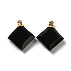 Обсидиан Кулоны для духов из натурального обсидиана, подвески в виде граненых ромбов золотистого цвета 304 фурнитура из нержавеющей стали, 31x27~27.5x8.5~10 мм, отверстие : 2 мм