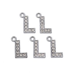 Letter L Подвески из сплава , с кристально горный хрусталь, платина, без кадмия и без свинца, алфавит, letter.l, 17.5x12x2 мм, отверстие : 1.8 мм