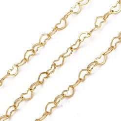 Настоящее золото 18K Латунные сердечные цепи, без свинца и без кадмия, стойки покрытие, долговечный, с катушкой, пайки, реальный 18 k позолоченный, 3x4.5x0.5 мм