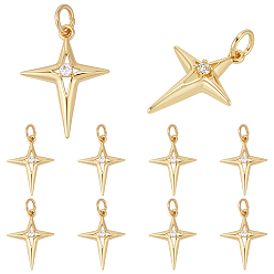 Золотой 10 кулоны из латуни с микрочастицами и кубическим цирконием., звезда, с 304 кольцами из нержавеющей стали, золотые, 21.6x14.1 мм
