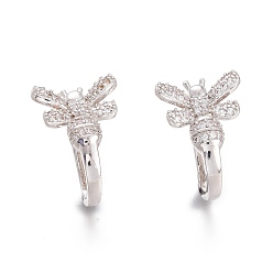 Platinum Brass Micro Pave Clear Cubic Zirconia Bees Cuff Earrings, Long-Lasting Plated, Platinum, 17x12x12mm