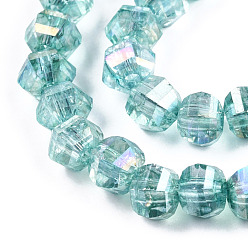 Light Sea Green Transparent Electroplate Glass Beads Strands, AB Color Plated, Faceted, Round, Light Sea Green, 8x7mm, Hole: 2mm, about 60pcs/strand, 14.96 inch(38cm)