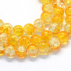 Золотистый Выпечки окрашены прозрачным потрескивание Стекловолокна круглый шарик, золотые, 4.5~5 мм, отверстие : 1 мм, около 200~210 шт / нитка, 31.4 дюйм