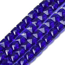 Темно-Синий Прозрачные стеклянные бусины, квадратный, граненые, темно-синий, 5.5~6x6x4~4.5 мм, отверстие : 1 мм, около 100 шт / нитка, 22.44~22.56 (57~57.3 см)
