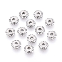 Нержавеющая Сталь Цвет Не тускнеет 304 дисковые бусины из нержавеющей стали, цветок, цвет нержавеющей стали, 6x2 мм, отверстие : 1.2 мм