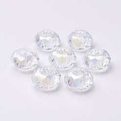 Clear Glass European Beads, Large Hole Beads, No Metal Core, Faceted, Rondelle, Clear, 14x8mm, Hole: 5mm