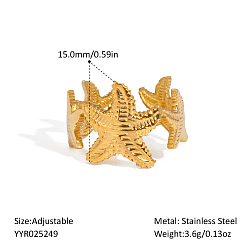 Настоящее золото 18K Кольца-манжеты из нержавеющей стали с морской тематикой, морская звезда, реальный 18 k позолоченный, 15 мм, внутренний диаметр: регулируемый