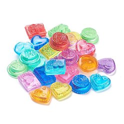 Mixed Color Acrylic Transparent Cabochons, Decorate Accessories, Cake-shaped, Heart, Rectangle & Flat Round, Mixed Color, 30~31x22.5~31x12~17mm, about 76pcs/bag