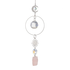 Розовый Кварц Круглые подвески из натурального розового кварца и стекла самородки, для садового украшения дома, Луна и звезды, 270 мм