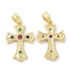 Настоящее золото 18K Латунные микро проложить кубического циркония подвески, без свинца и без кадмия, крестик, реальный 18 k позолоченный, 29x19.5x3.5 мм, отверстие : 6 мм