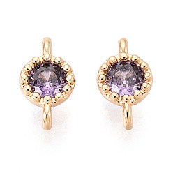 Средний Фиолетовый Шармы-соединители из латуни с паве из кубического циркония, плоские круглые ссылки, реальный 18 k позолоченный, средне фиолетовый, 7.5x4x2.5 мм, отверстие : 0.8~0.9 мм