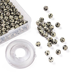 Dalmatian Jasper 100Pcs 8mm Natural Dalmatian Jasper Round Bead, with 10m Elastic Crystal Thread, for DIY Stretch Bracelets Making Kits, 8mm, Hole: 1mm
