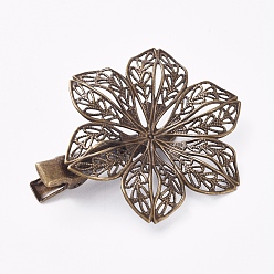 Античная Бронза Аксессуары для волос клип выводы железа волос аллигатора, с настройками передних панелей латуни филигрань цветок кабошон, без никеля , античная бронза, Лоток: 12 мм, 48x10 мм, Цветок: 40мм