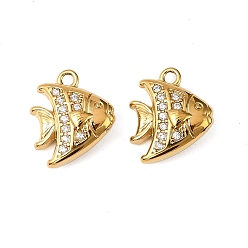 Fish 304 прелести нержавеющей стали, с кубического циркония, ионное покрытие (ip), рыба, 13.5x11.5x5 мм, отверстие : 1.5 мм