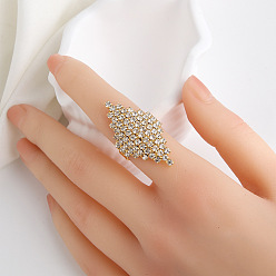 Золотой Латунные кольца со стразами для женщин, ромб, золотые, внутренний диаметр: 18 мм