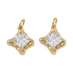 Настоящее золото 18K Латунные микро проложить кубического циркония подвески, подвески в форме ромба, стойки покрытие, без кадмия и без свинца, долговечный, с целью перехода в кольце, реальный 18 k позолоченный, 13.5x12x4 мм, отверстие : 3.2 мм
