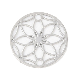 Платина Подвески из латуни, долговечный, без кадмия, без никеля и без свинца, гравированные металлические украшения, плоский круглый с полым цветком, платина, 13x0.3 мм, отверстие : 1.2 мм