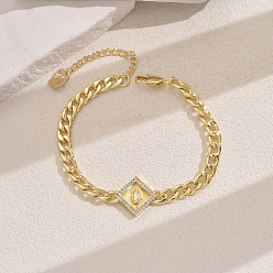 Rhombus Браслеты с латунными звеньями из микропаве из прозрачных кубических цирконий на тему «девственная свадьба», кубинская цепочка ювелирные изделия для женщин, ромб, внутренний диаметр: 7-5/8 дюйм (19.5 см)