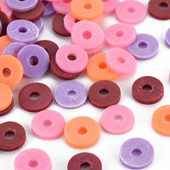 Pearl Pink 4 Colors Handmade Polymer Clay Beads, Heishi Beads, Disc/Flat Round, Pearl Pink & Dark Orange & Brown & Lilac, 8x0.5~1.5mm, Hole: 2mm, about 11500pcs/1000g