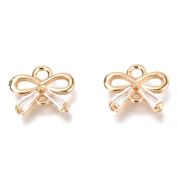 Настоящее золото 14K Латунные соединители звеньев микропаве, прозрачные кубические циркония, долговечный, бантом, реальный 14 k позолоченный, 8.5x10.5x2.5 мм, отверстия : 1 mm и 1.6 мм