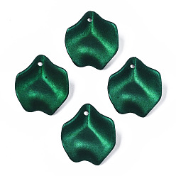 Sea Green Rubberized Style Opaque Acrylic Pendants, Petal, Sea Green, 26.6x23.9x8.5mm, Hole: 1.8mm