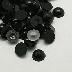 Black Imitation Taiwan Acrylic Rhinestone Cabochons, Flat Back & Smooth, Half Round, Dome, Black, 18x8mm