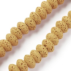 Gold Natural Lava Rock Beads Strands, Dyed, Rondelle, Gold, 9x5~5.5mm, Hole: 2mm, about 37 pcs/Strand, 7.87 inch(20cm)