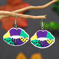 Lip Серьги-подвески из деревянных перьев для карнавальной вечеринки, платина, губа, 52x40 мм