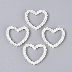 White ABS Plastic Imitation Pearl Beads, Heart, White, 37x39.5x5mm, Hole: 2mm