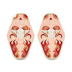 Овен Подвески из сплава с покрытием стойки и эмали, ромб и двенадцать созвездий, золотой свет, Овен, 63x35x1 мм, отверстие : 1.6 мм