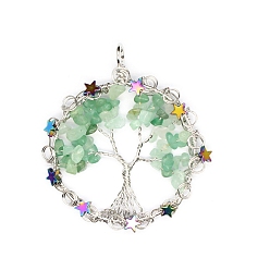 Зеленый Авантюрин Подвески из натурального зеленого авантюрина с металлической проволокой, 65x54 мм