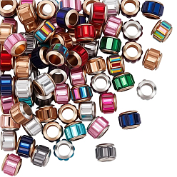 Mixed Color 100Pcs Glass European Beads, Large Hole Beads, with Alloy Cores, Column, Mixed Color, 9x7mm, Hole: 4.7~5mm