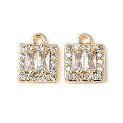 Настоящее золото 18K Латунные микро проложить кубического циркония подвески, без кадмия, без никеля и без свинца, квадратный, прозрачные, реальный 18 k позолоченный, 10x7.5x3 мм, отверстие : 1.2 мм