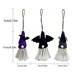Gnome Хэллоуин хлопковое украшение для вечеринки, для домашней настенной подвески, украшения для сада и дома, чёрные, гном, 180x40~90 мм, 3 шт / комплект